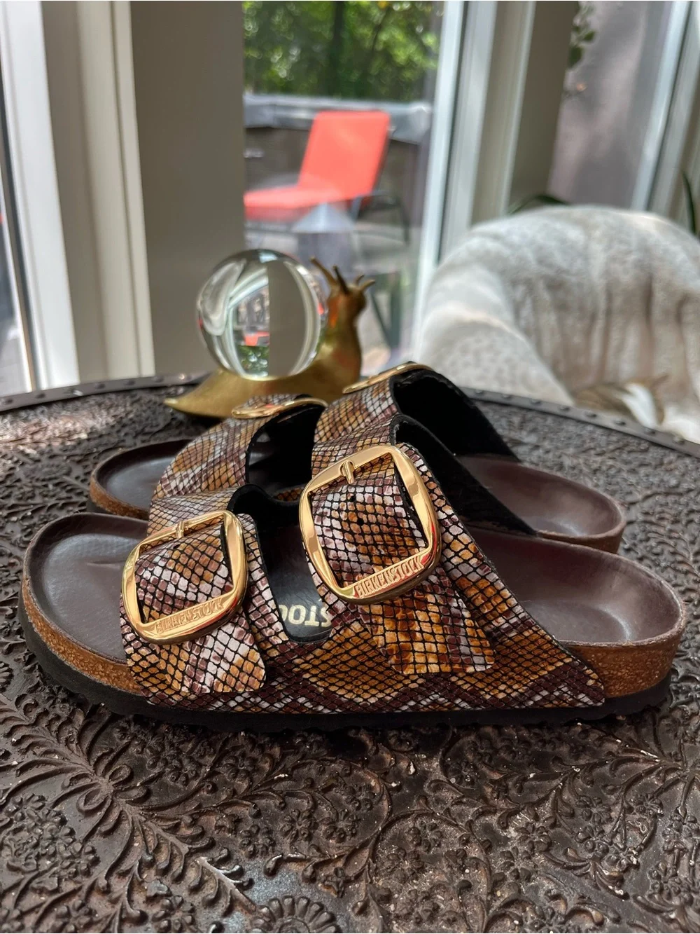 BIRKENSTOCK ARIZONA BIG BUCKLE SANDALS IN PYTHON BROWN 37 6